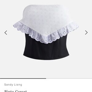 Sandy Liang White Eyelet Ruffle Corset Top